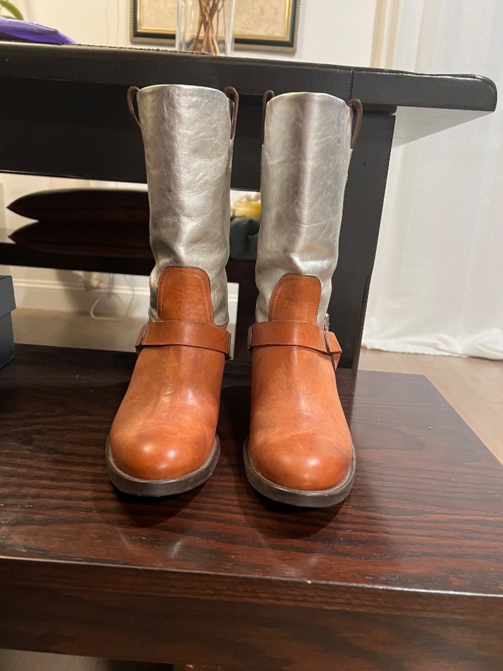 NEW Ralph Lauren Purple Label Silver and Ten Leather Boots Sz. 8 1/2 - Picture 11 of 13